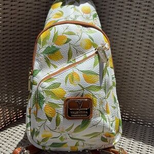 Valentina White and Yellow Lemon Print Backpack